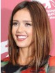 Jessica Alba Light Brown Shoulder Length Straight Human Hair Wig with Lace Front