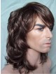 Shoulder Length Wavy Capless Mens Hair Wig With Bangs