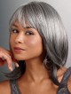 Lace Front Long Straight Grey Wig With Bangs