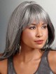 Lace Front Long Straight Grey Wig With Bangs